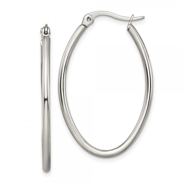 Stainless Steel Polished 25mm Diameter Oval Hoop Earrings