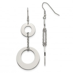 Stainless Steel Polished Circles Dangle Shepherd Hook Earrings