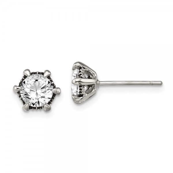 Stainless Steel Antiqued CZ Post Earrings