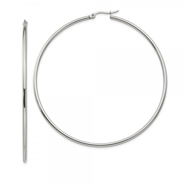 Stainless Steel Polished 70mm Diameter Hoop Earrings