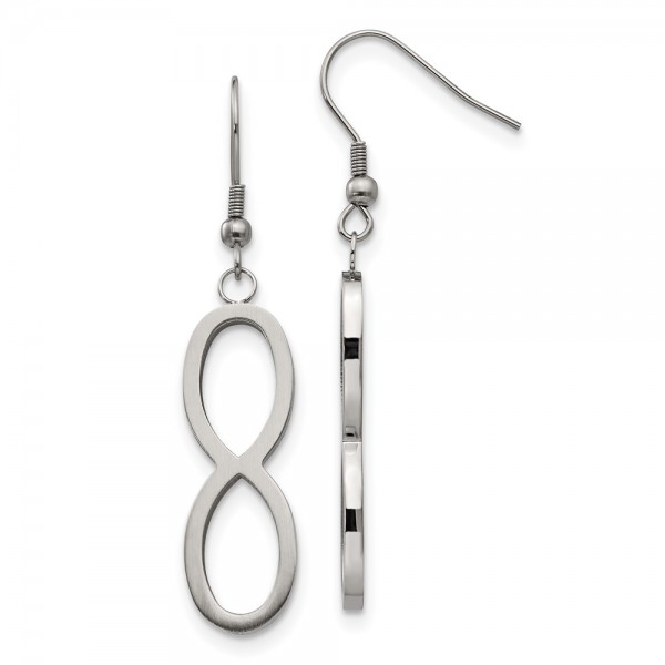 Stainless Steel Brushed & Polished Infinity Dangle Shepherd Hook Earrings