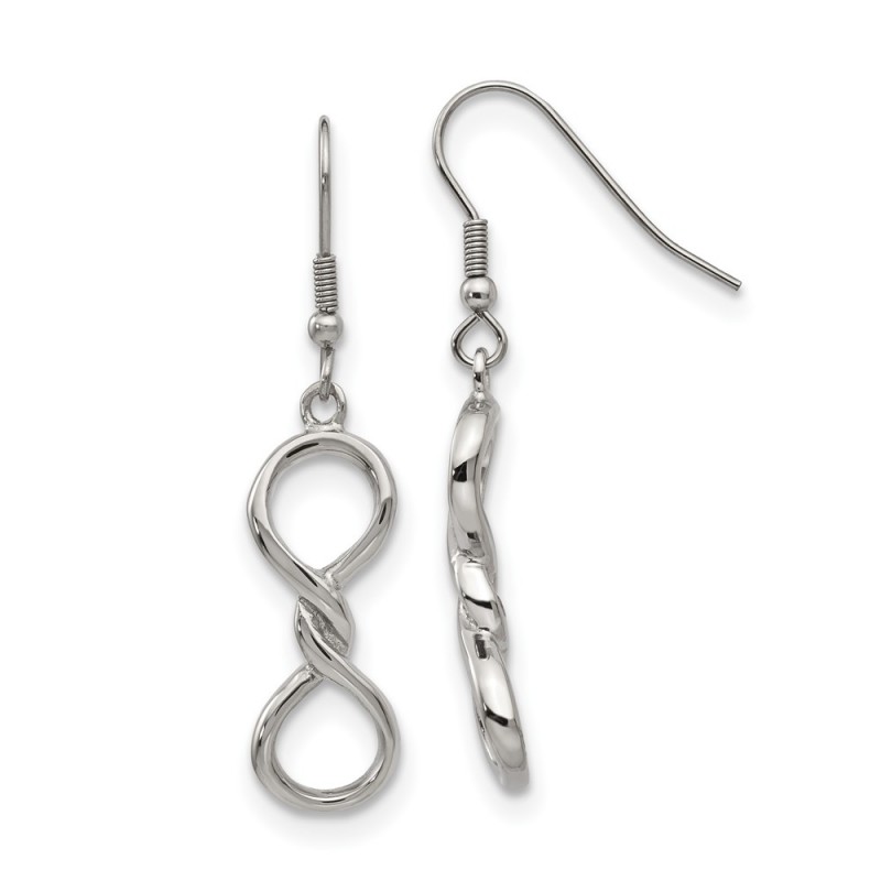 Stainless Steel Polished Infinity Dangle Shepherd Hook Earrings