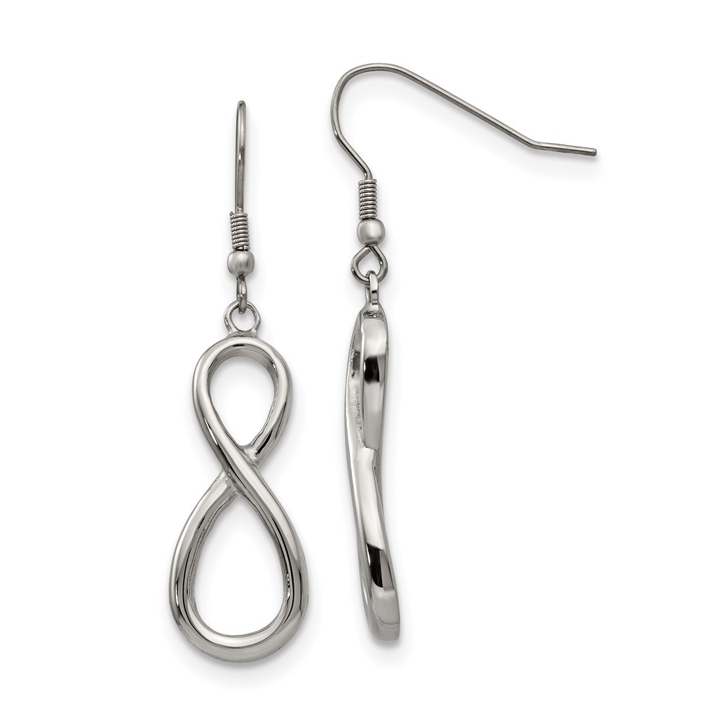 Stainless Steel Polished Infinity Dangle Shepherd Hook Earrings