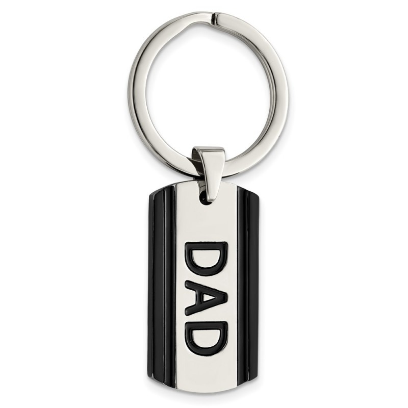 Stainless Steel Polished Black IP-plated Dad Key Ring