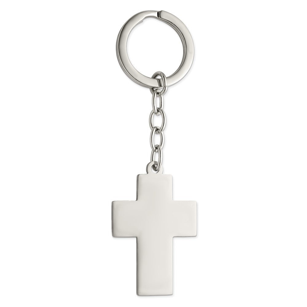 Stainless Steel Polished Cross Key Ring