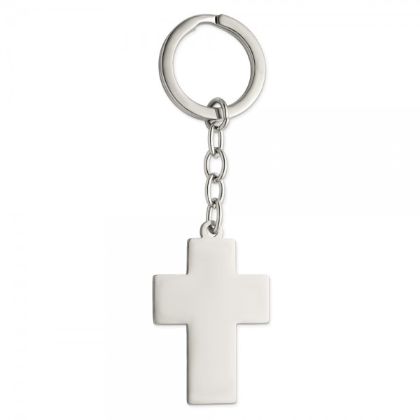 Stainless Steel Polished Cross Key Ring