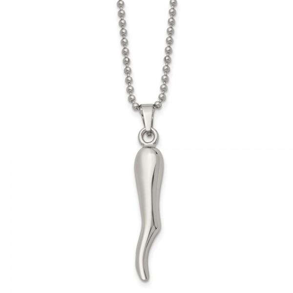 Stainless Steel Polished Italian Horn 22in Necklace