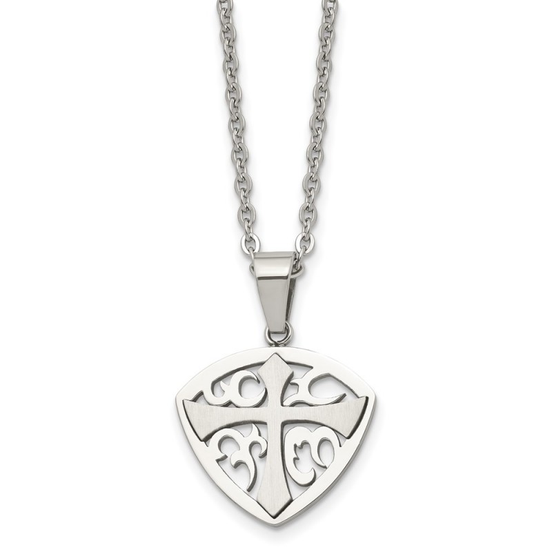 Stainless Steel Brushed and Polished Cross 20in Necklace
