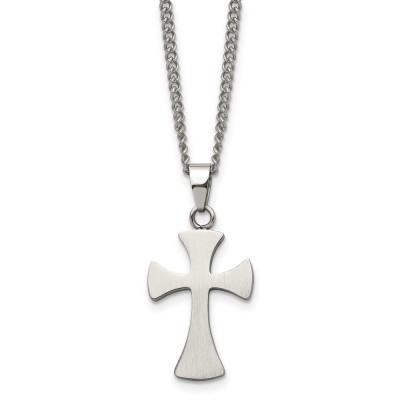 Stainless Steel Brushed Cross 22in Necklace