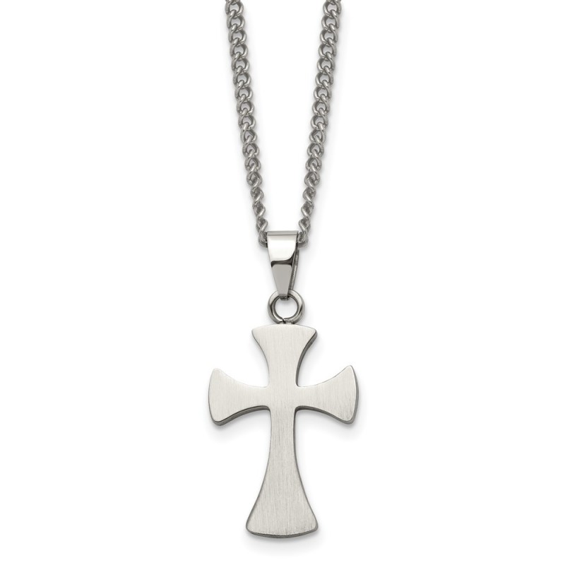 Stainless Steel Brushed Cross 22in Necklace