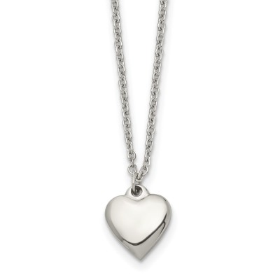 Stainless Steel Polished Heart 16.25in w/1.5in ext Necklace