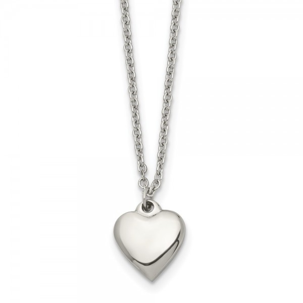 Stainless Steel Polished Heart 16.25in w/1.5in ext Necklace