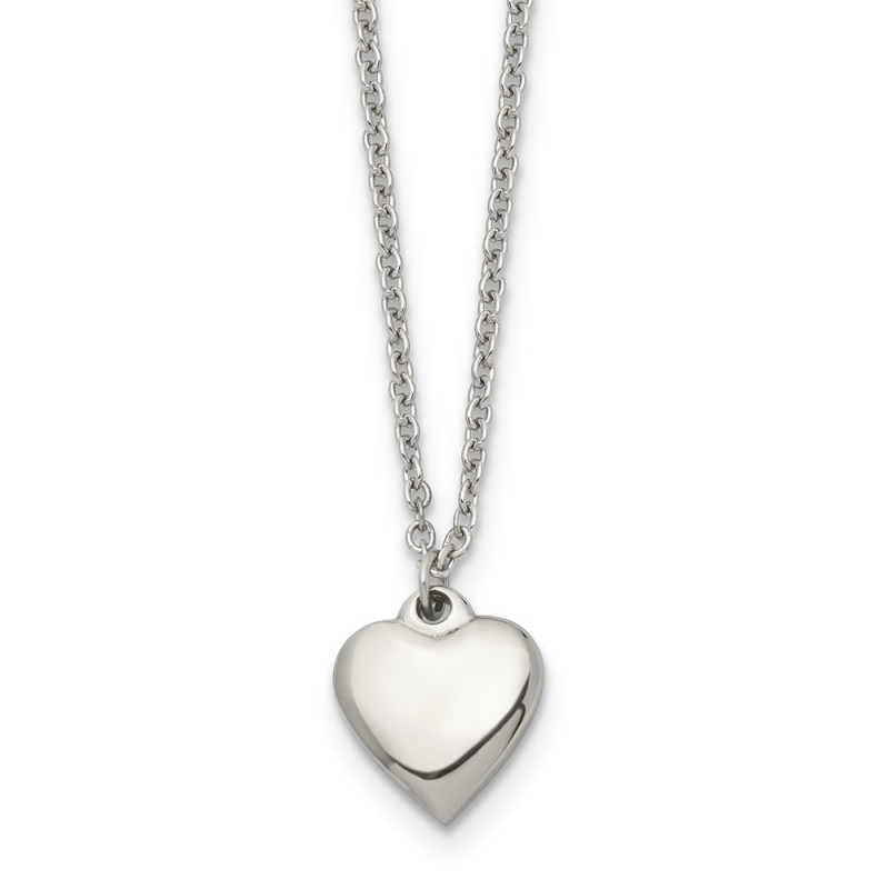Stainless Steel Polished Heart 16.25in w/1.5in ext Necklace