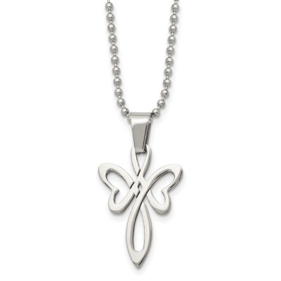 Stainless Steel Polished Cross 22in Necklace