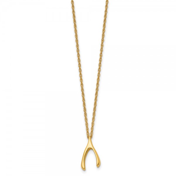 Stainless Steel Polished Yellow IP-plated Wishbone 16in Necklace