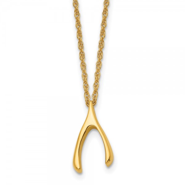 Stainless Steel Polished Yellow IP-plated Wishbone 16in Necklace