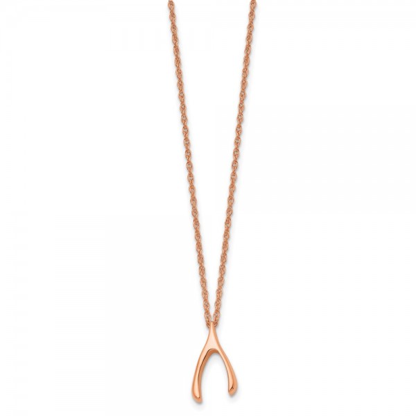 Stainless Steel Polished Rose IP-plated Wishbone 16in Necklace