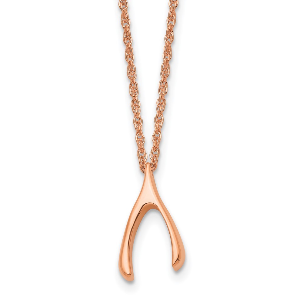 Stainless Steel Polished Rose IP-plated Wishbone 16in Necklace