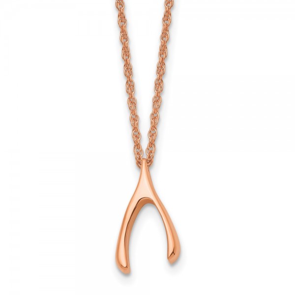 Stainless Steel Polished Rose IP-plated Wishbone 16in Necklace