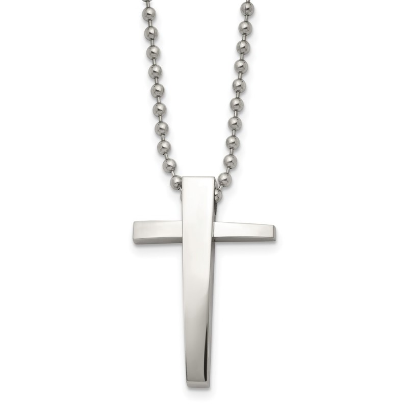 Stainless Steel Polished Cross 22in Necklace