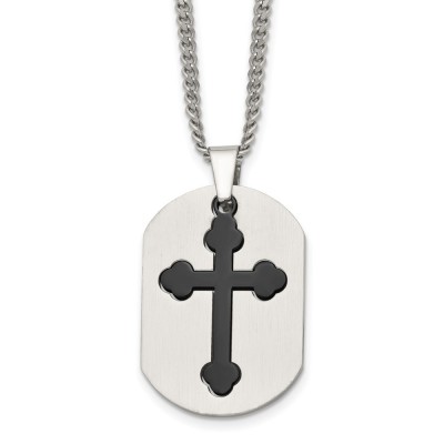 Stainless Steel Brushed & Polished Black IP-plated 2 Piece Cross Necklace