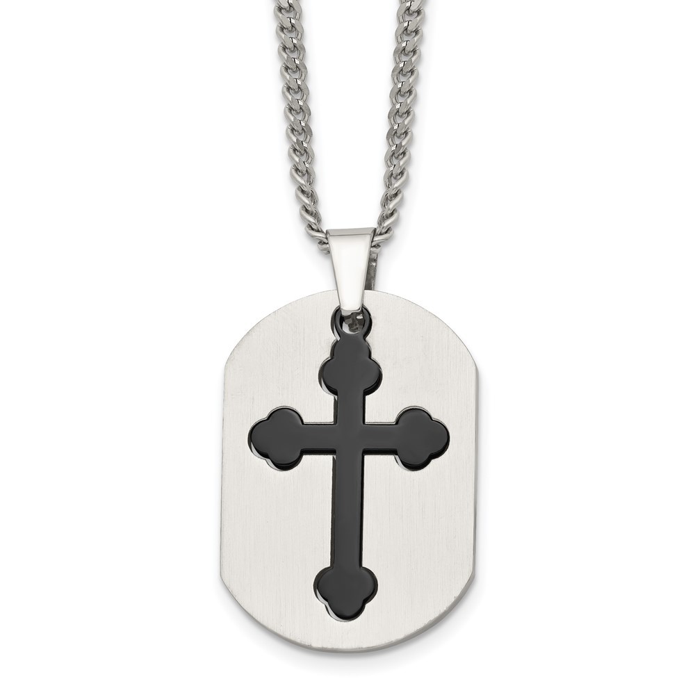 Stainless Steel Brushed & Polished Black IP-plated 2 Piece Cross Necklace