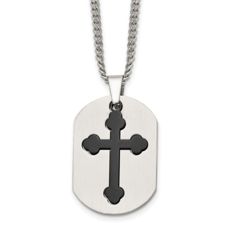 Stainless Steel Brushed & Polished Black IP-plated 2 Piece Cross Necklace