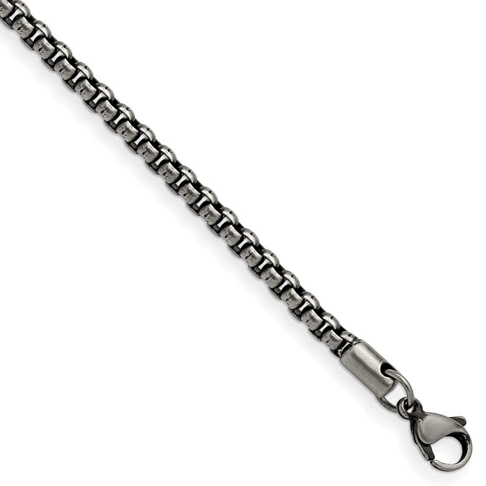 Stainless Steel Antiqued and Polished 3.9mm Rounded Box Chain