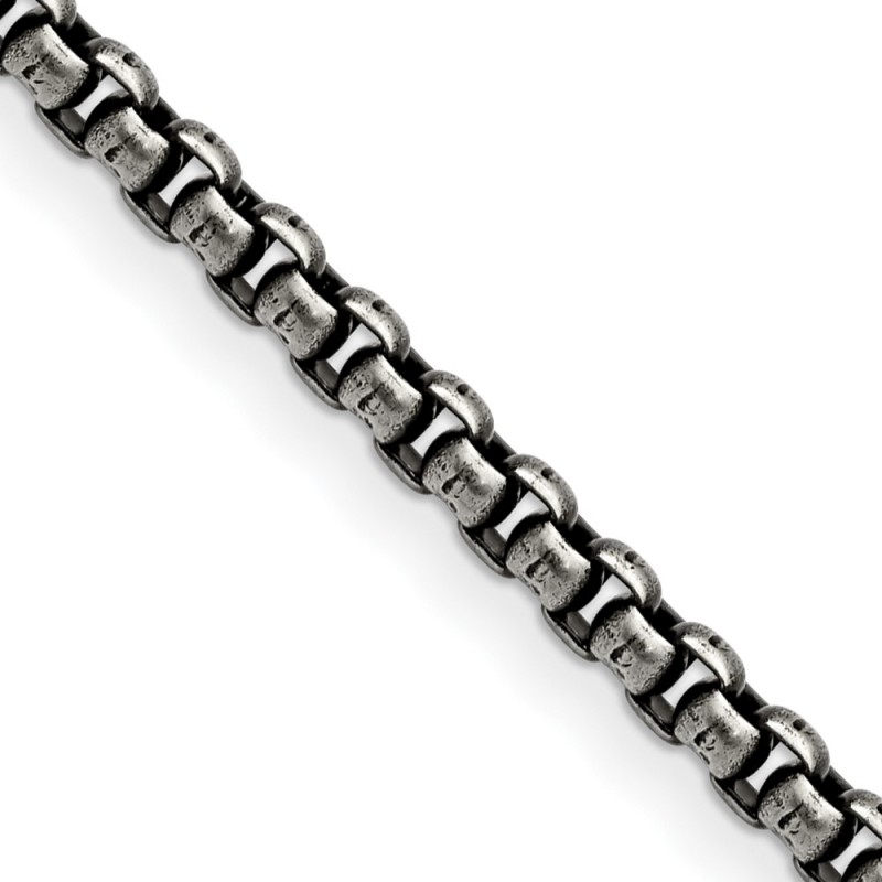 Stainless Steel Antiqued and Polished 3.9mm Rounded Box Chain