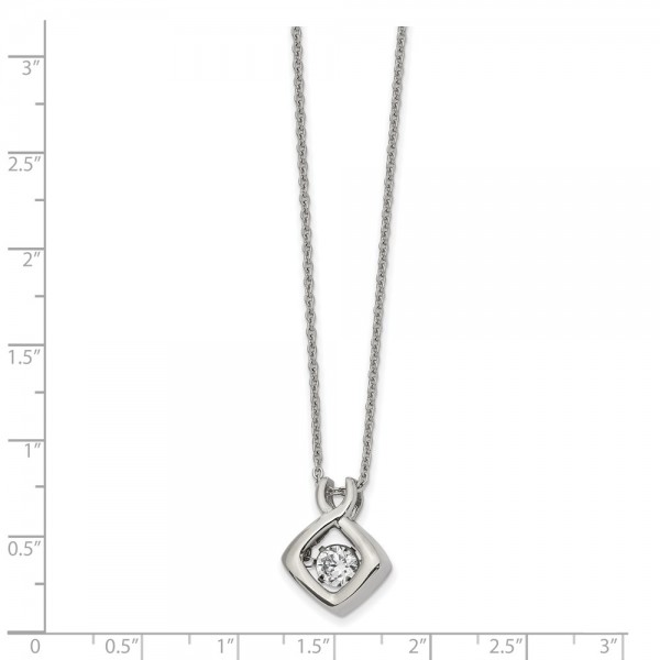 Stainless Steel Polished Vibrant CZ 16in w/2in ext Necklace