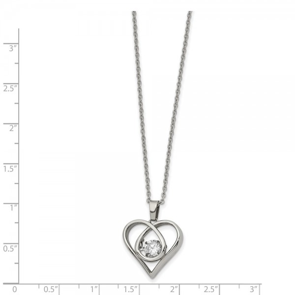 Stainless Steel Polished Vibrant CZ Heart 16in w/2in ext 16in Necklace