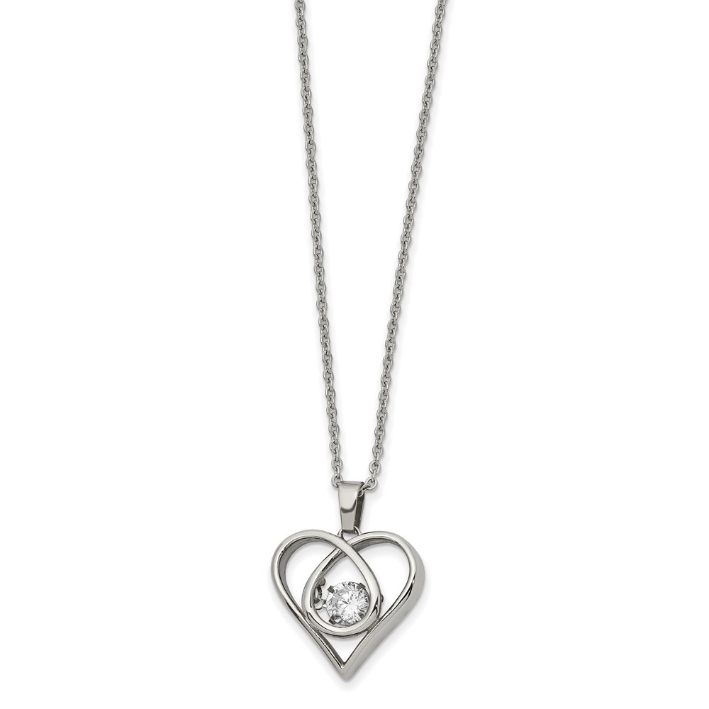 Stainless Steel Polished Vibrant CZ Heart 16in w/2in ext 16in Necklace