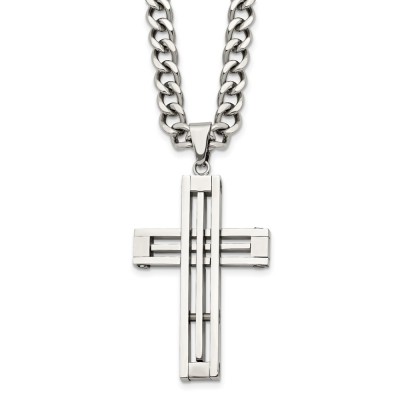 Stainless Steel Polished Cross 22in Necklace