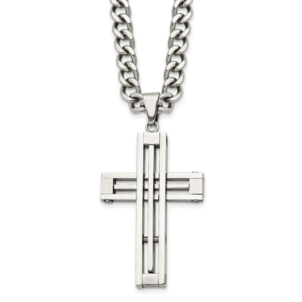 Stainless Steel Polished Cross 22in Necklace