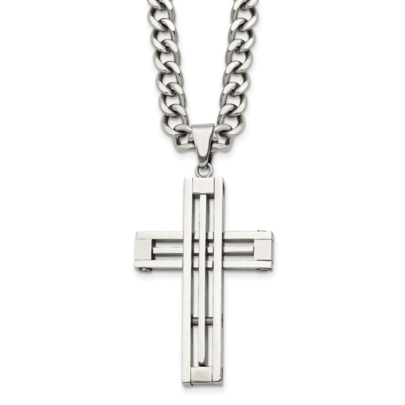 Stainless Steel Polished Cross 22in Necklace