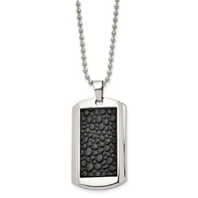 Stainless Steel Polished Stingray Imitation Leather Dog Tag 24in Necklace