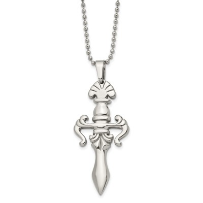 Stainless Steel Polished Dagger 24in Necklace