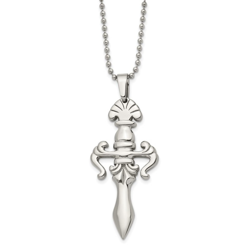 Stainless Steel Polished Dagger 24in Necklace