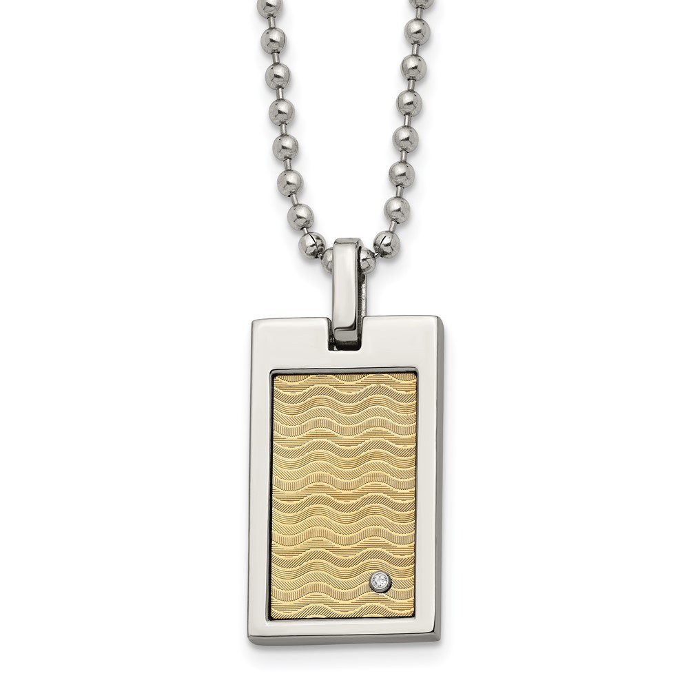 Stainless Steel Brushed & Polished w/18k Gold Accent .01ct. Dia Necklace