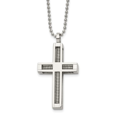 Stainless Steel Polished Cross 24in Necklace