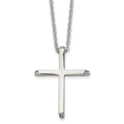 Stainless Steel Polished w/CZ Cross 22in Necklace