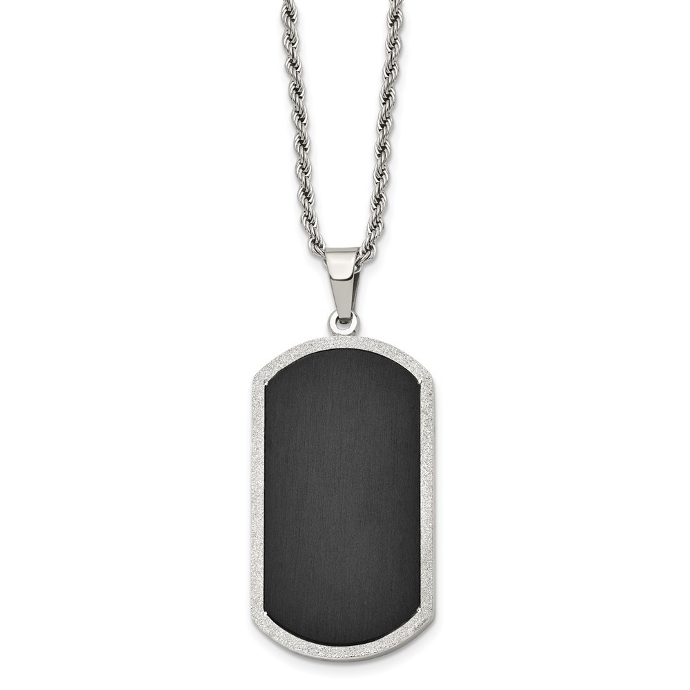 Stainless Steel Polished Black-plated Laser Cut Dog Tag 24 in Necklace
