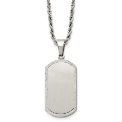 Stainless Steel Polished Laser Cut Edges Dog Tag 22in Necklace