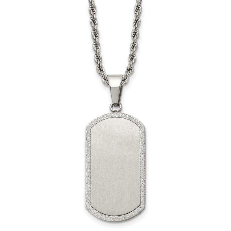 Stainless Steel Polished Laser Cut Edges Dog Tag 22in Necklace