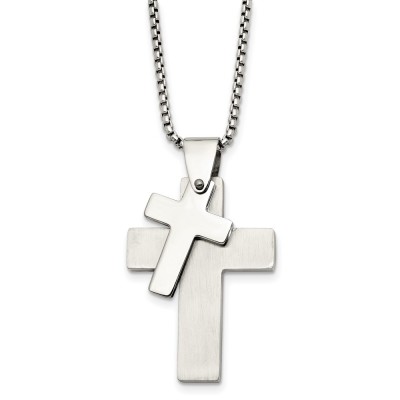 Stainless Steel Polished Crosses 24in Necklace