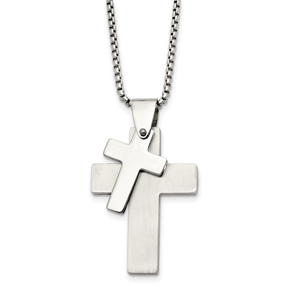 Stainless Steel Polished Crosses 24in Necklace