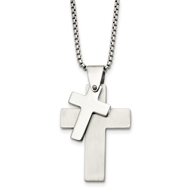 Stainless Steel Polished Crosses 24in Necklace