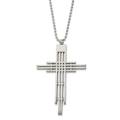 Stainless Steel Brushed and Polished Cross 24in Necklace
