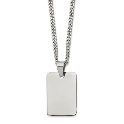 Stainless Steel Polished Dog Tag 24in Necklace