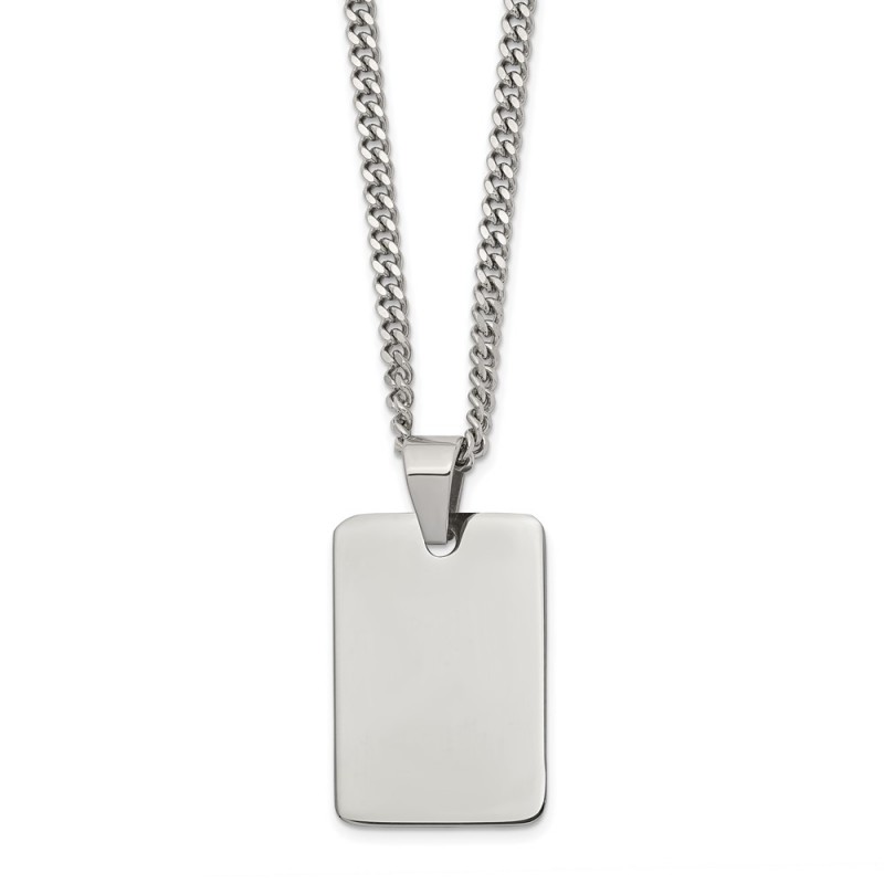 Stainless Steel Polished Dog Tag 24in Necklace